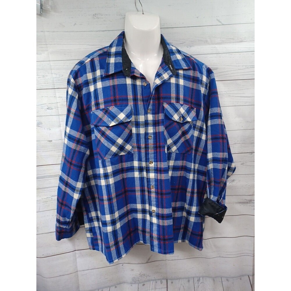 Vtg Backpacker Flannel Shirt Mens XL Blue White Plaid Long Sleeve Work Chore 90'